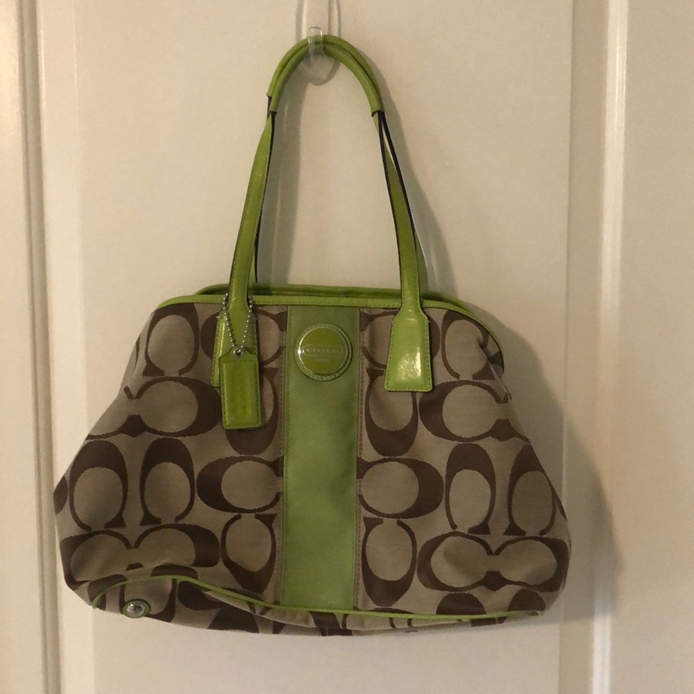 Vintage Coach Signature Stripe Framed Carryall Tote